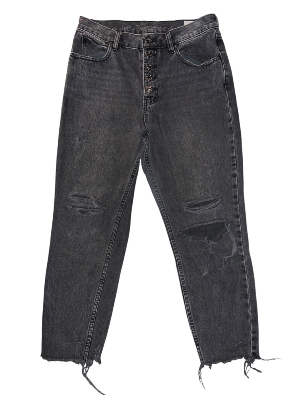 Free People We The Free High-Rise Distressed Black Jeans Size 29